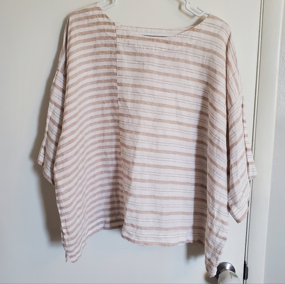 J. Jill Tops - PureJill Tan Striped Linen Top